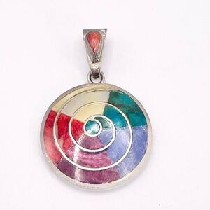 Vintage Inlaid stone Peruvian Pachamama 950 Spiral Pendant